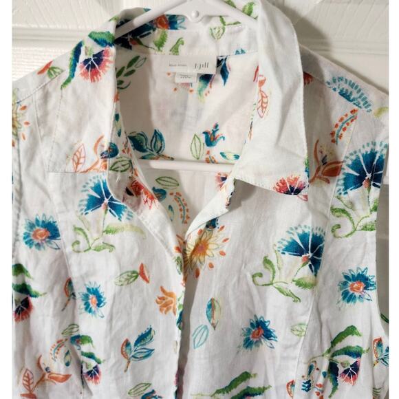 J. Jill Love Linen Button up Tank Blouse Oversized XS White Collared - Picture 5 of 7